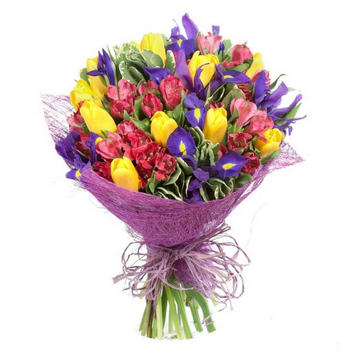 картинка Букет из тюльпанов, ирисов от магазина Цветов