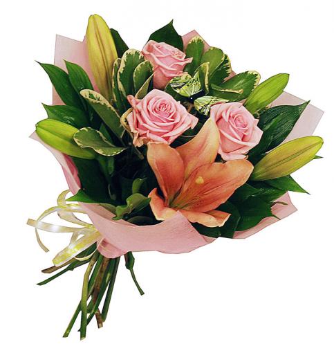 картинка Букет из лилии и розы от магазина Цветов