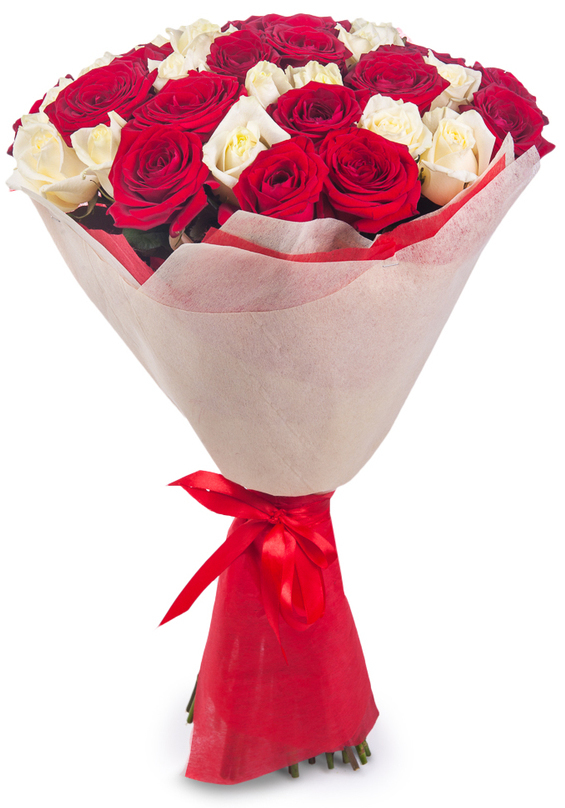картинка Букет 45 красных и белых роз от магазина Цветов