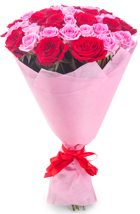 картинка 45 красных и розовых роз от магазина Цветов