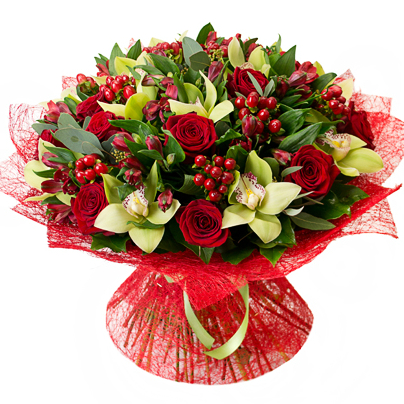 картинка Букет из орхидей роз и зелени от магазина Цветов