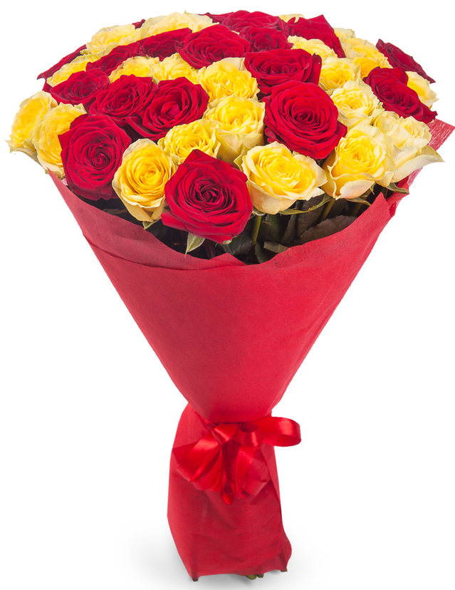 картинка Букет из 45 красных и желтых роз от магазина Цветов